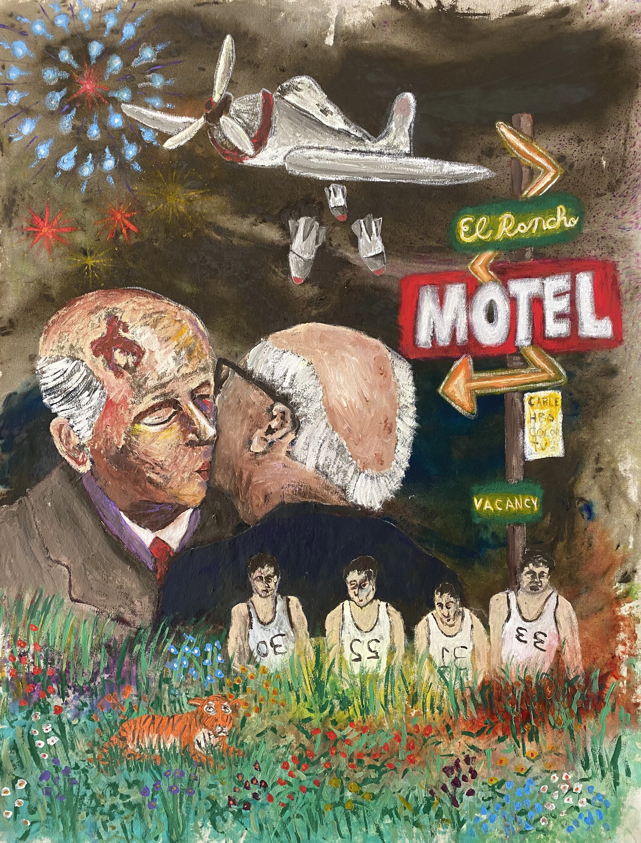 Gorbachev Kissing Honecker, 48x60 inches, Acrylic and Dye on Canvas, 2021