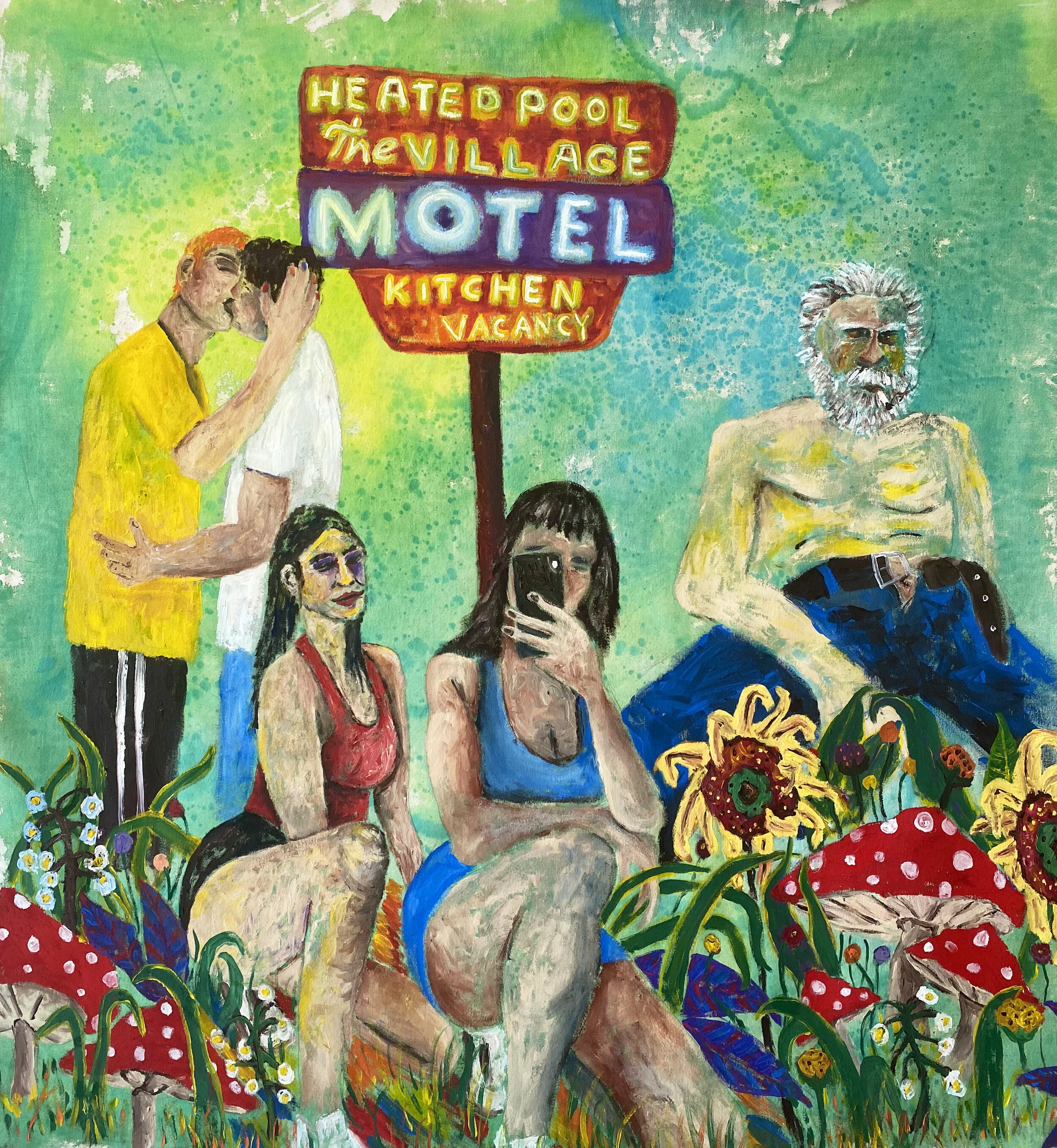 The Village, 57x62 inches, Acrylic and Dye on Canvas, 2021
