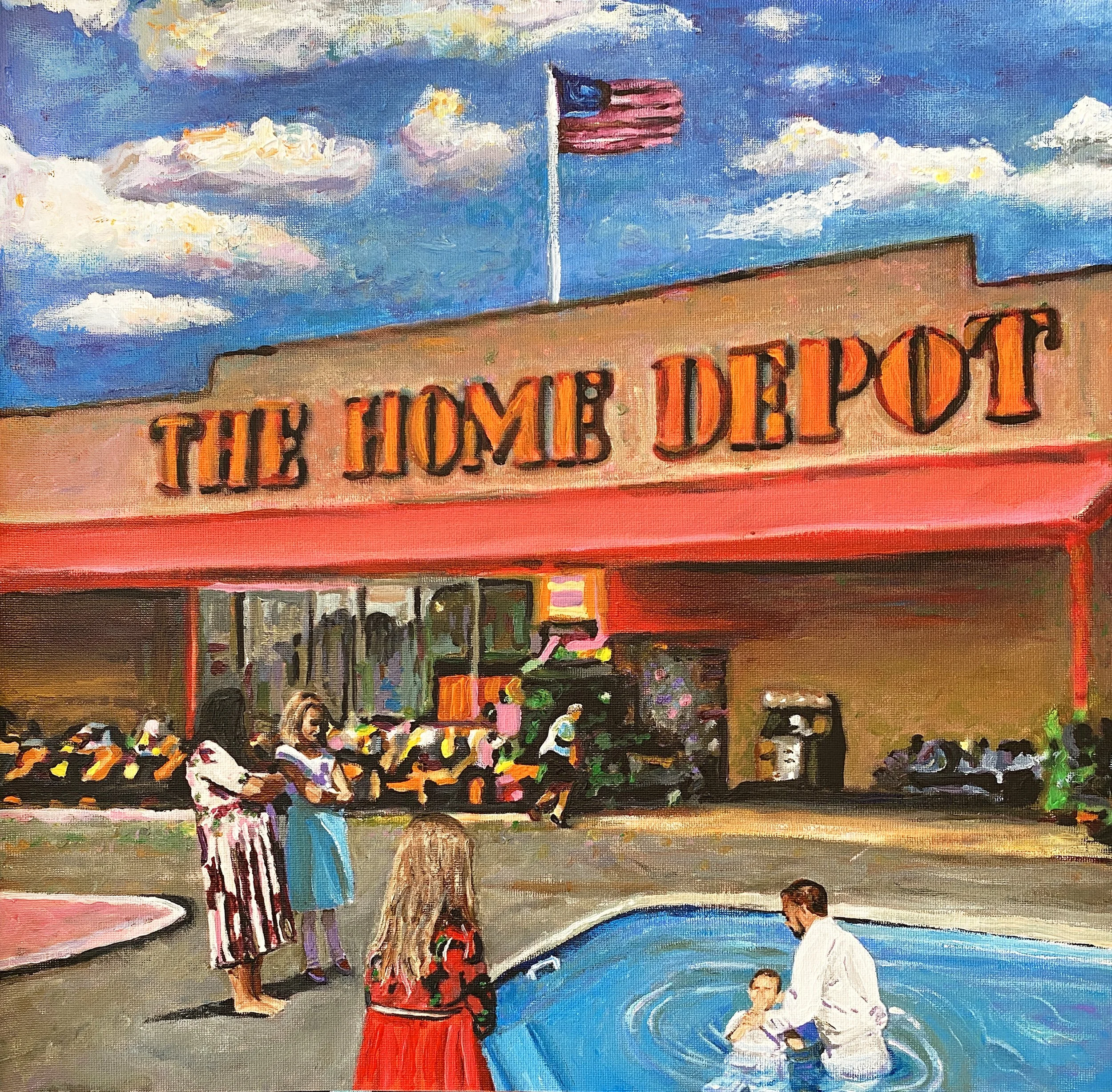 Baptized at Home Depot, Acrylic on Canvas, 17x17in, 2025