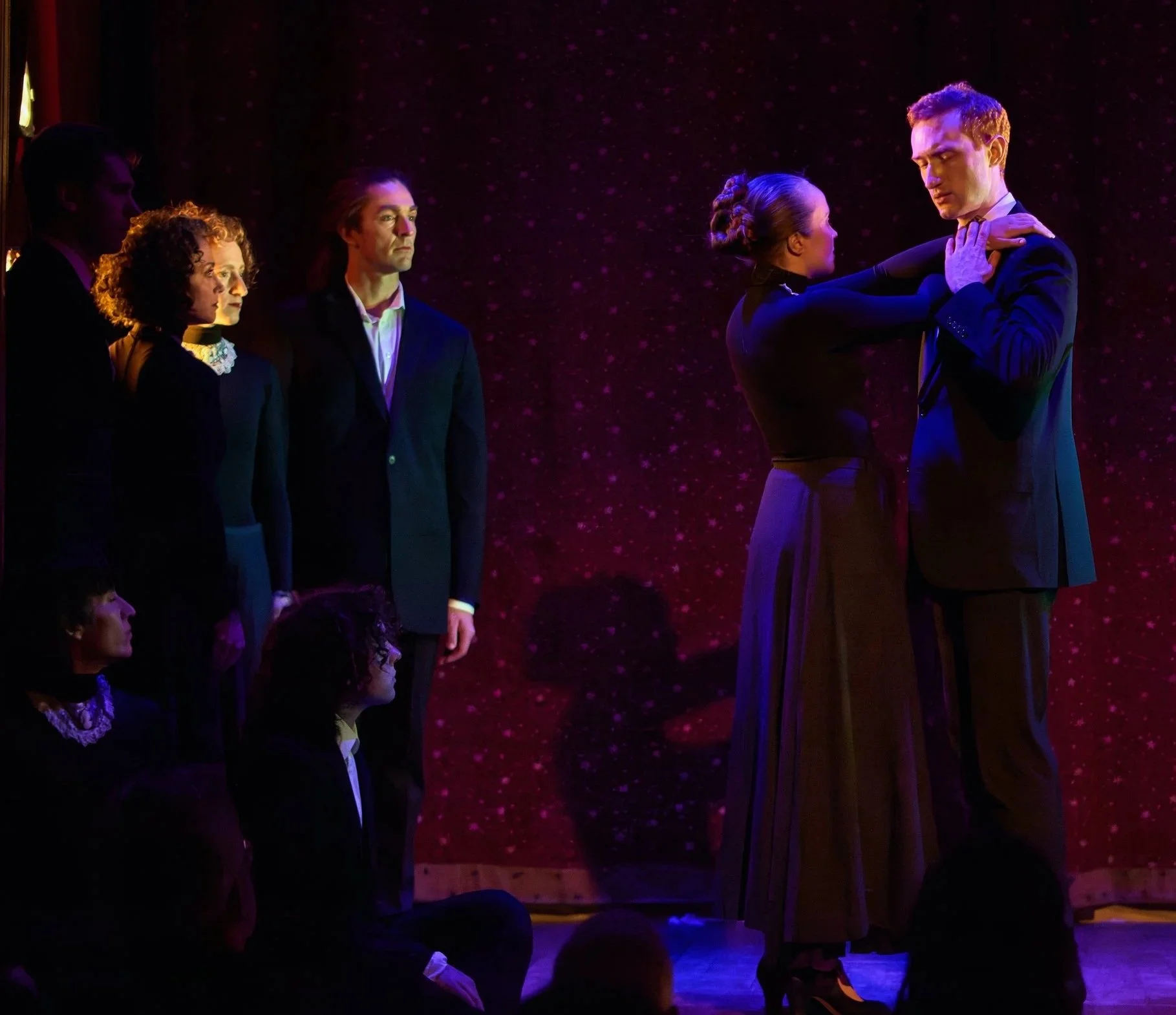As Kafka with Margaret Brackey (Sister) and ensemble in From the Diaries of Franz Kafka with ST/DE. Photo by Jaqlin Medlock
