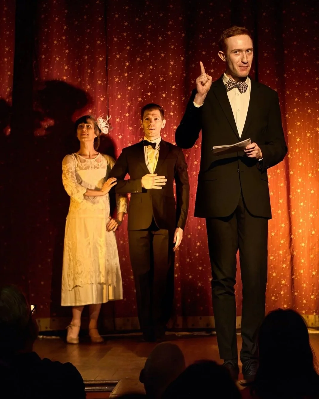 As The Lecturer with Krista Jansen and Brad Orego in A Brief Lecture and Demonstration on the History of Ragtime with ST/DE. Photo by Jaqlin Medlock