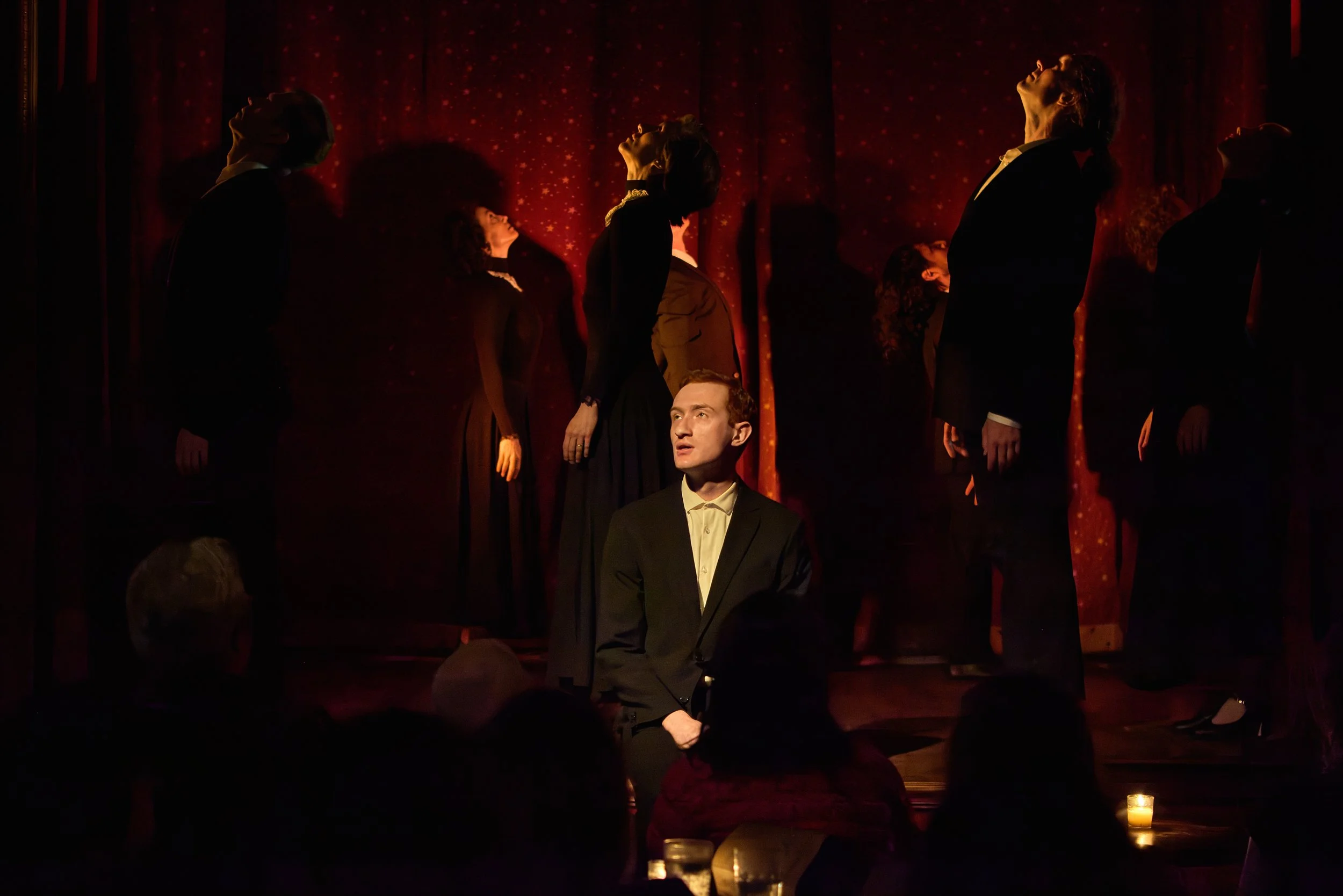 As Kafka with ensemble in From the Diaries of Franz Kafka with Sokolow Theatre/Dance Ensemble (ST/DE). Photo by Jaqlin Medlock