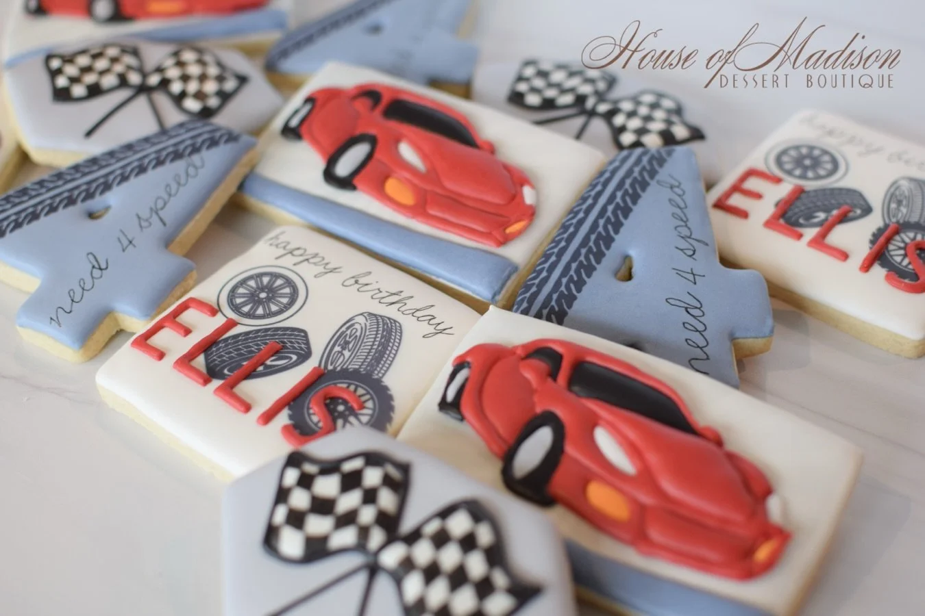 Need special diet desserts without sacrificing wow factor? We&rsquo;ve got you covered! 
These gluten free goodies were for one smart cookie speeding through life. Slow down, Ellis! Happy birthday! 🏎️ 

#customcookies #need4speed #glutenfree #birthd