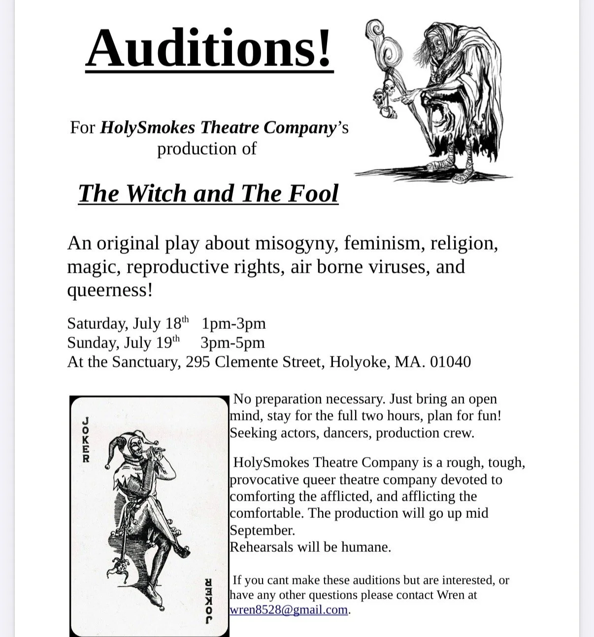The Witch and The Fool Auditions for HolySmokes Theatre Company 
