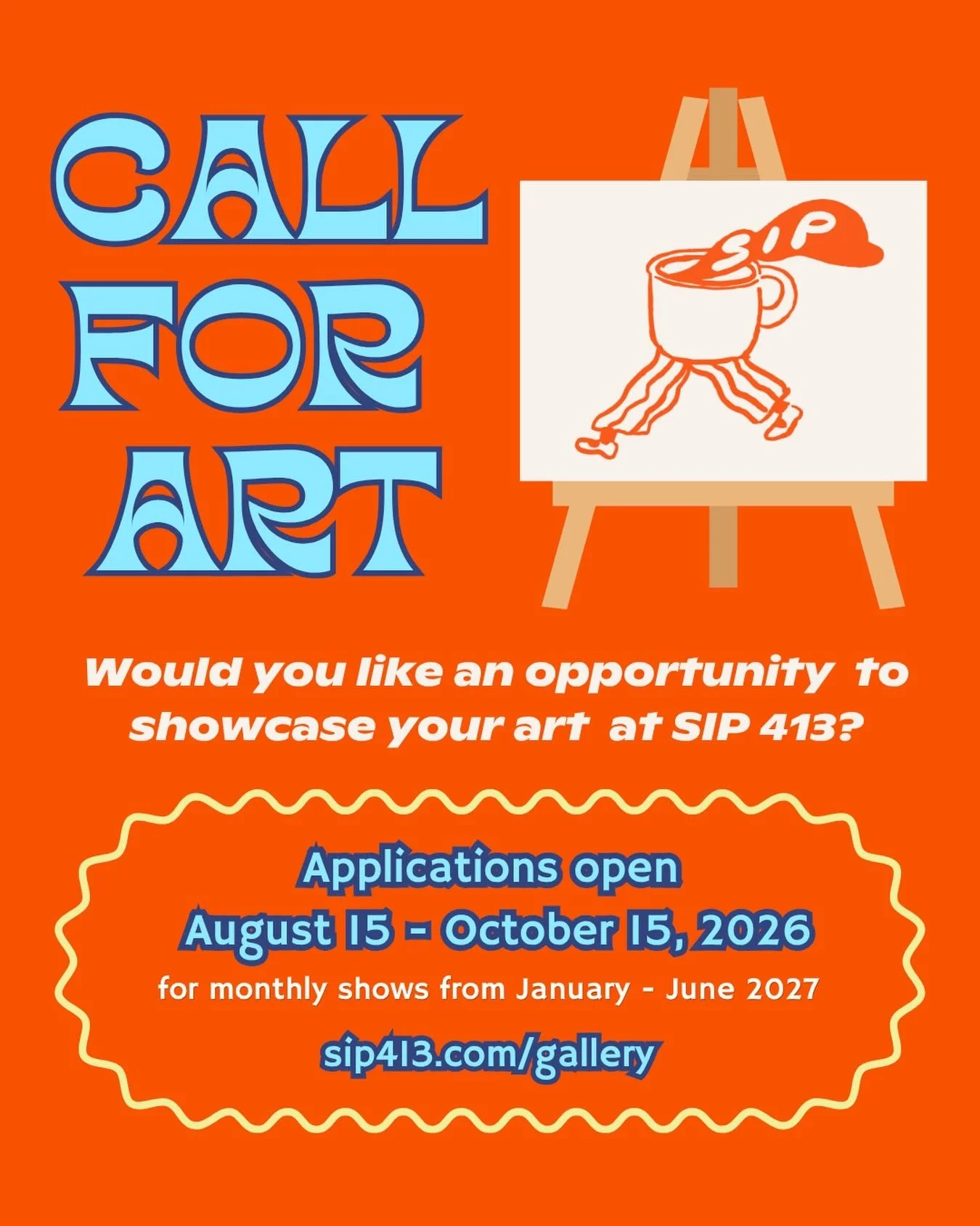 Orange SIP 413 call for artists to exhibit their work in their gallery space for the early 2027 season.