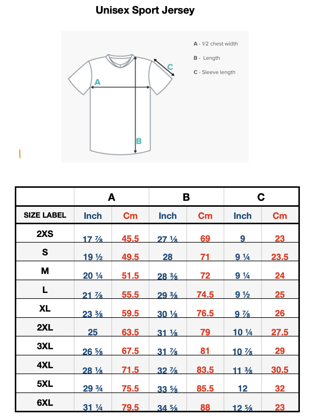 Size Chart-Unisex Sport Jersey