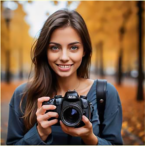 Student holding a camera outdoors, representing the online Foundation Photography Course