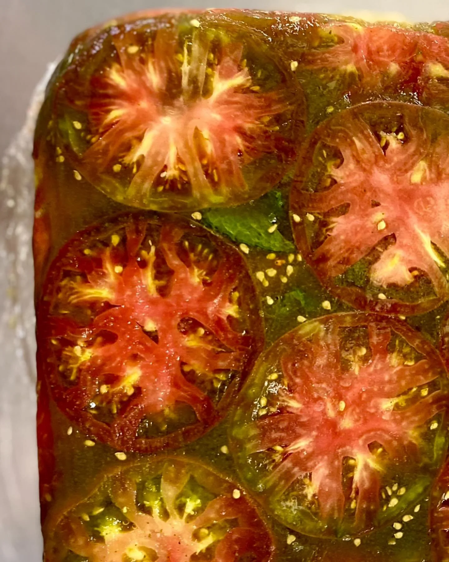 .
Charred Heirloom Tomato Pav&eacute; | cucumber gelee + mint 
.
.
.
.
.
#summer #tomatoes #french #livefirecooking #summercooking #farmlife #alfresco #openfirecooking