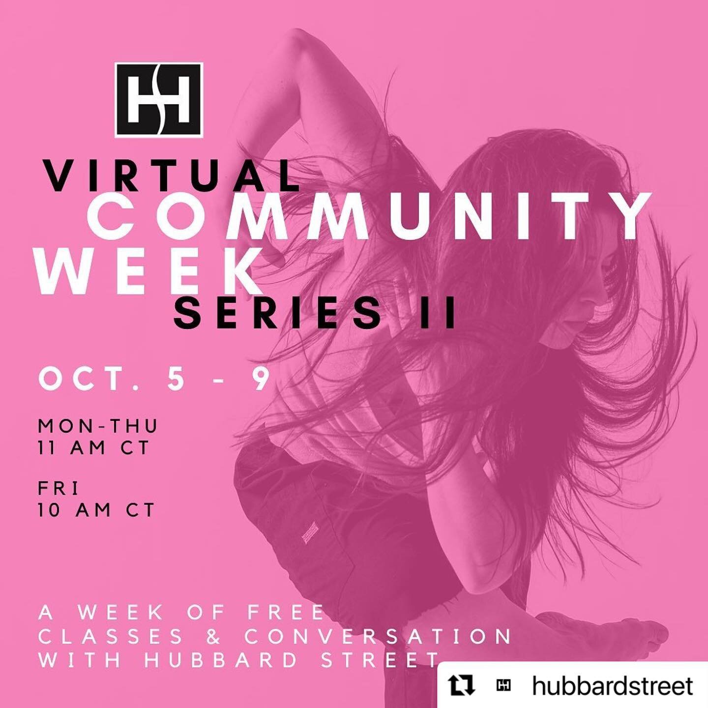 MOVE - This week @hubbardstreet continues their Community Week series with a line up of classes + conversations. Available for free (though donations are appreciated), these events are held across Facebook Live, Instagram Live and Zoom simultaneously