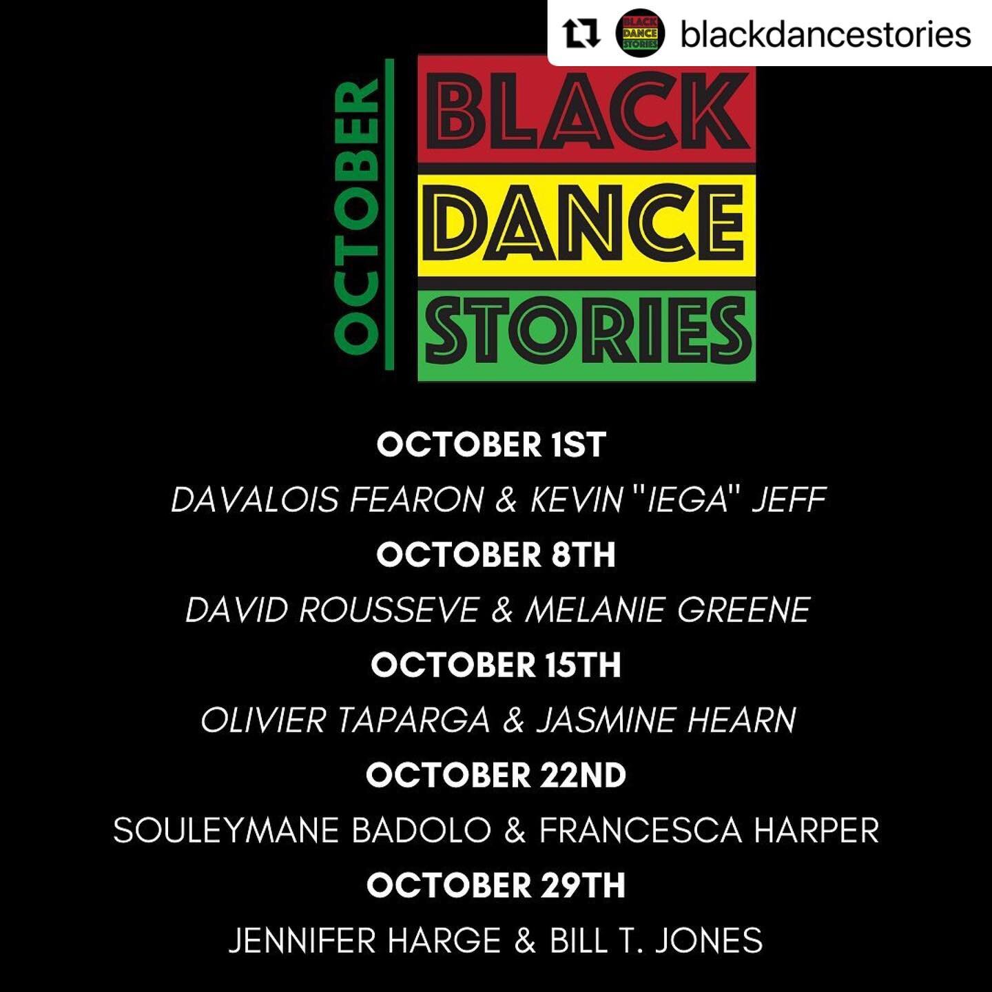 @blackdancestories continues their series through October! 

Missed an episode? You can find past conversations archived on their YouTube page 🎙 
・・・
Repost: We are incredibly excited to announce the October lineup for Black Dance Stories!!