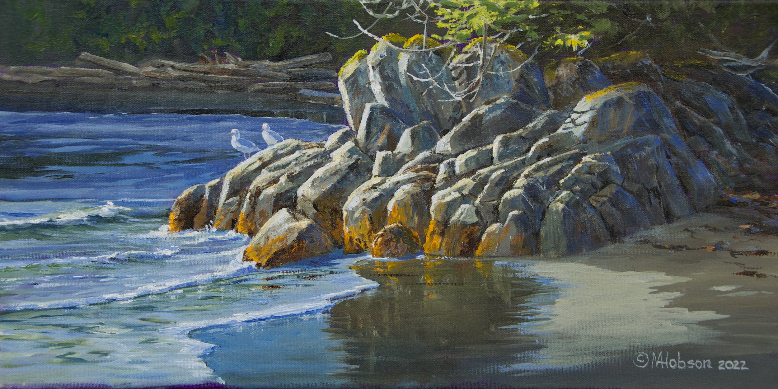 Granite Outcrop~ At The End Of The Beach - 2022 - Oil - 10 x 20.jpeg