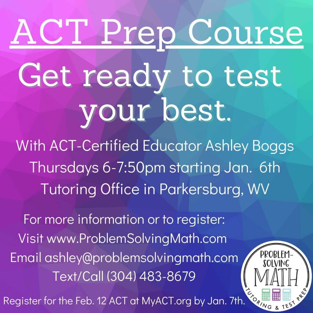 The ACT Prep Course begins next week, &amp; registration is now open to high school students preparing for the national February ACT or February/March school-day ACT. 
.
Learn from the area's only ACT-Certified Educator &amp; licensed teacher offerin