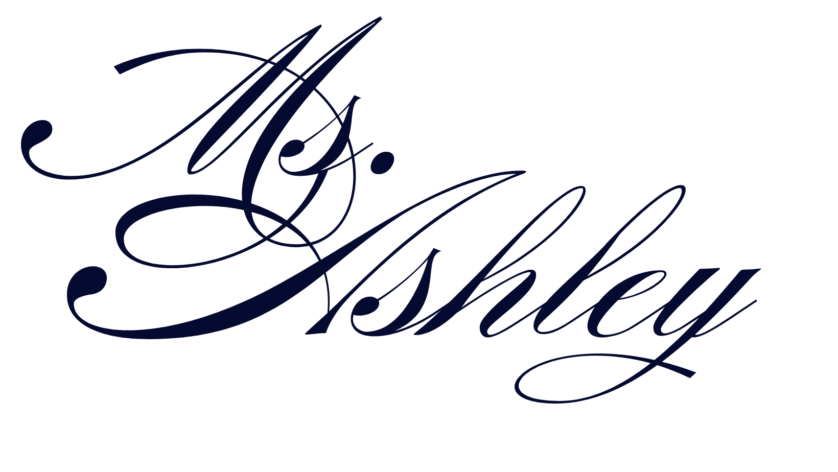 Stylized dark blue cursive text says "Ms. Ashley" on a black background.