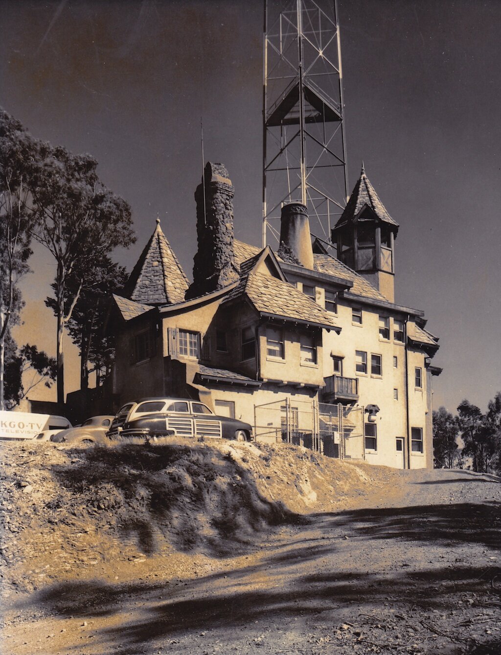 Adolph Sutro home with original tower behind photo