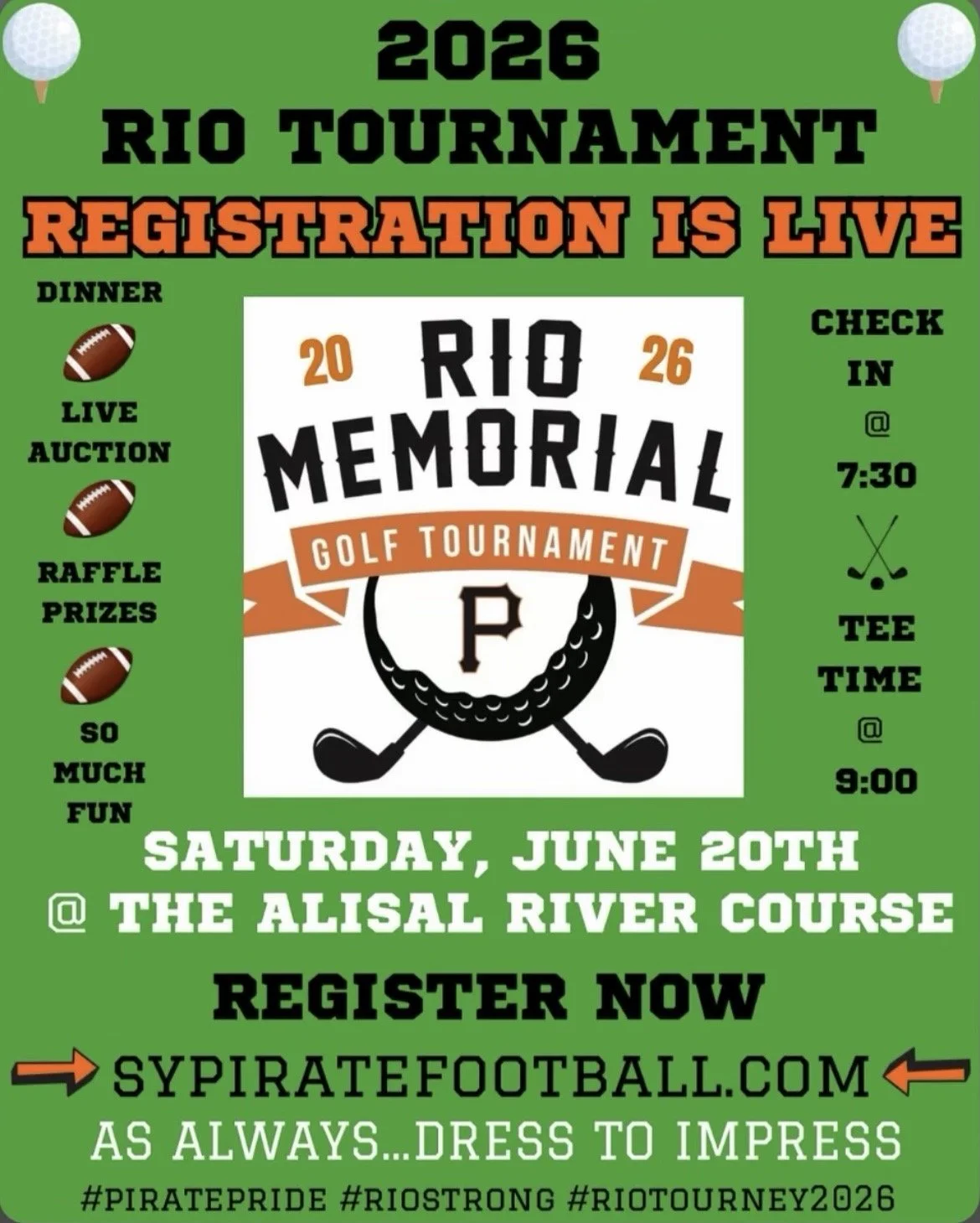 Rio Memorial Golf Tournament - Pirate Football