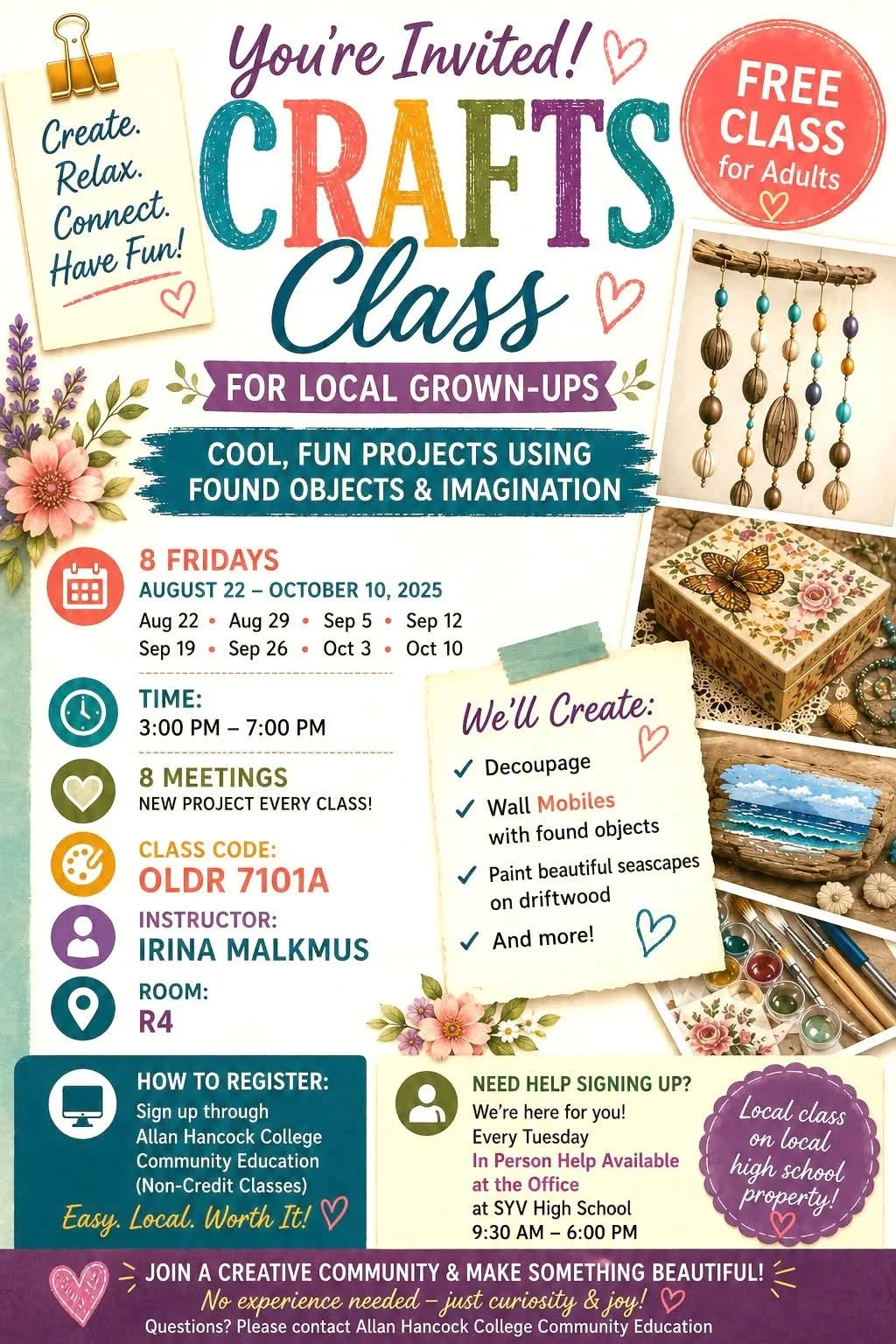Crafts Class for Local Adults
