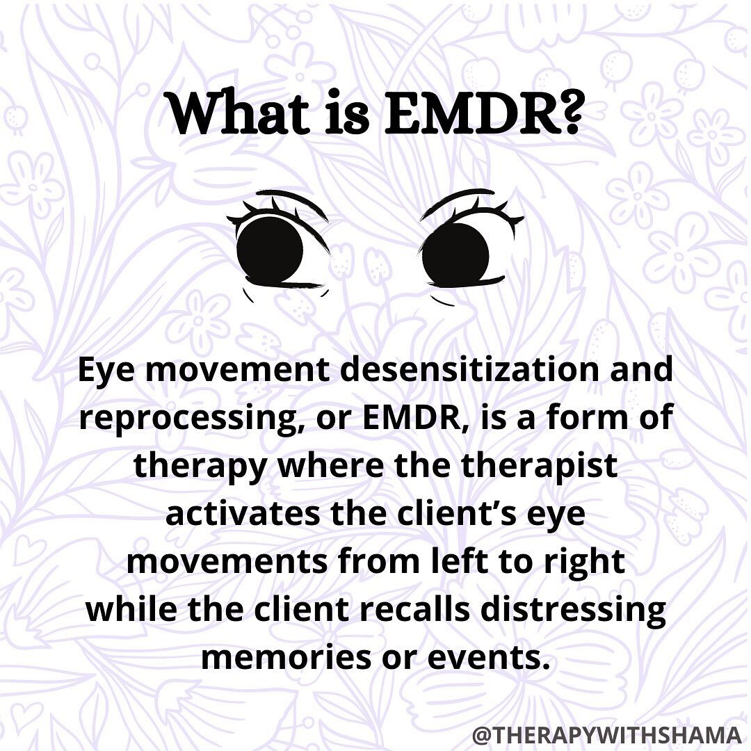 Eye movement desensitization and reprocessing, or EMDR, is a form of therapy where the therapist activates the client&rsquo;s eye movements from left to right while the client recalls distressing memories or events.

The therapist may substitute eye 