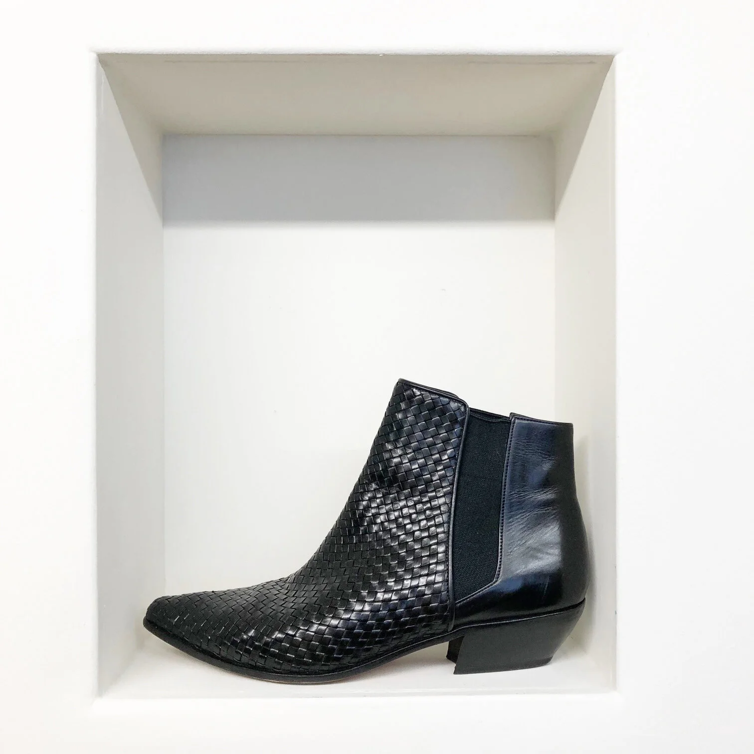 Vintage Black Woven Leather Chelsea Boot