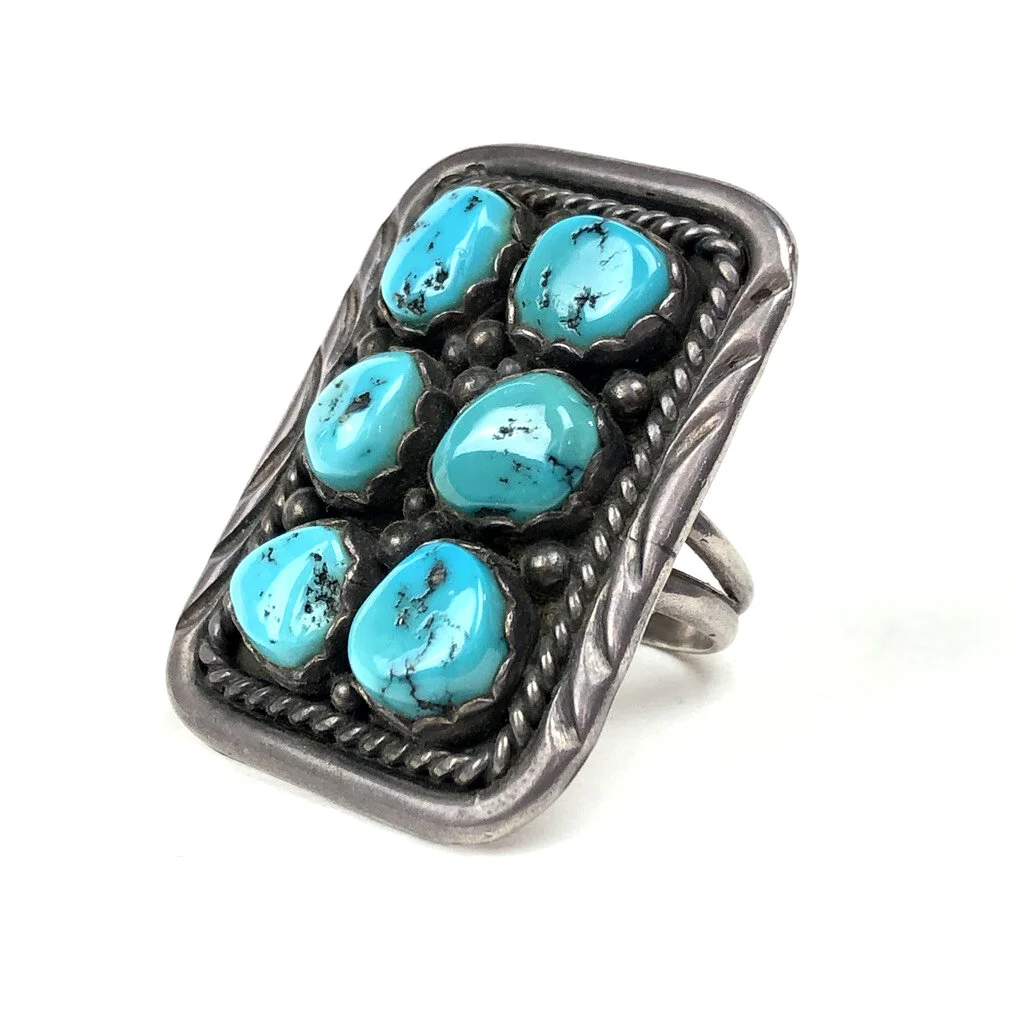 Vintage Navajo 6 Stone Turquoise Ring 
