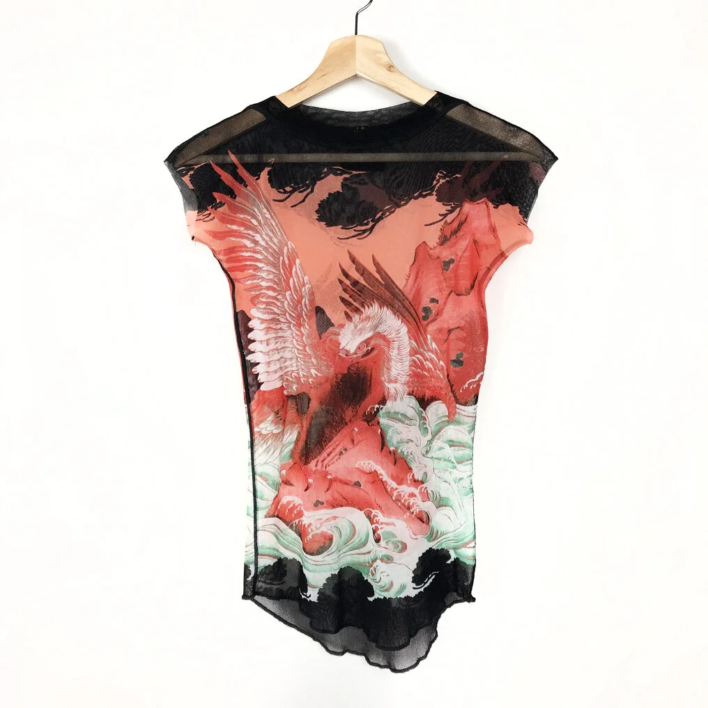 90s Jean Paul Gaultier Soleil Sheer Mesh Eagle Top