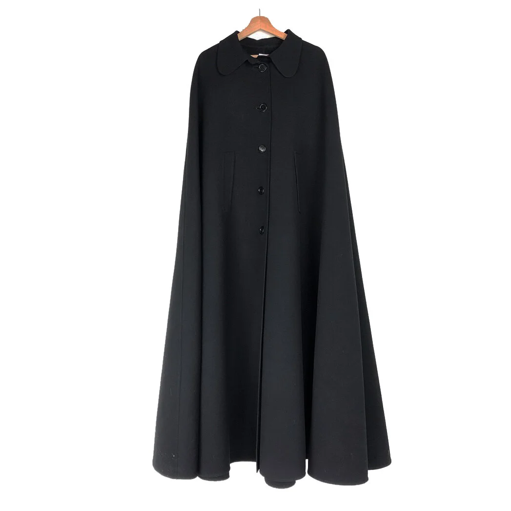 Vintage Floor Length Black Wool Cape