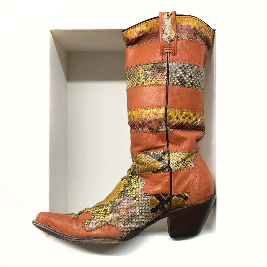 Vintage Orange Snakeskin Cowboy Boots