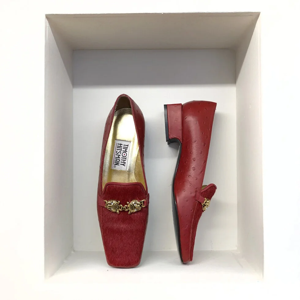 Red Pony Hair Loafers With Jaguar Horsebit 