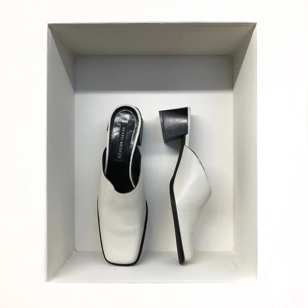 Vintage Bone White Block Heel Mules