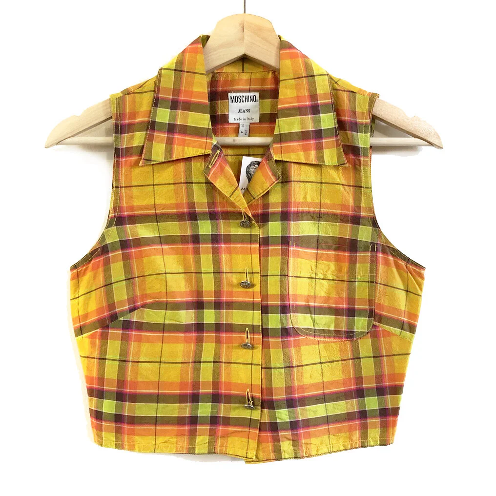 Vintage Moschino Tartan Silk Crop Top