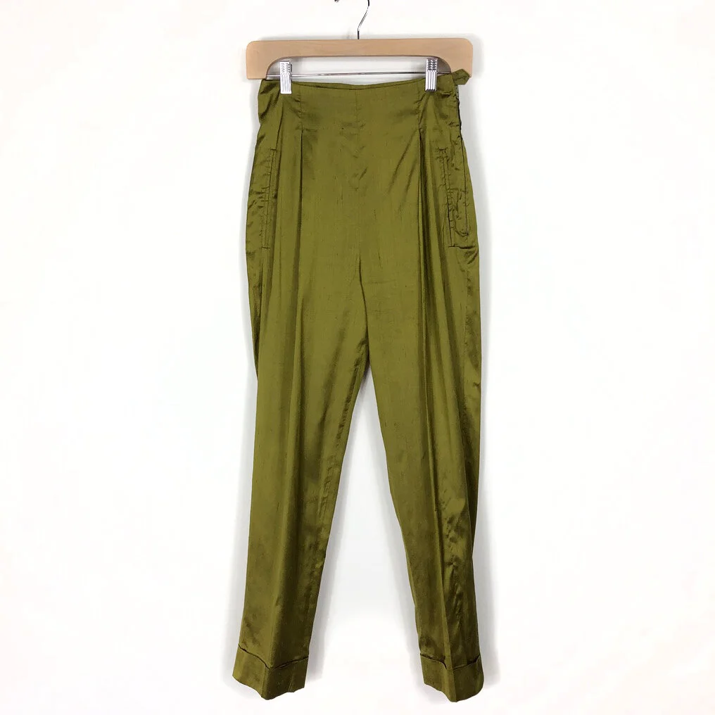 Vintage Romeo Gigli Green Silk High Waisted Trousers