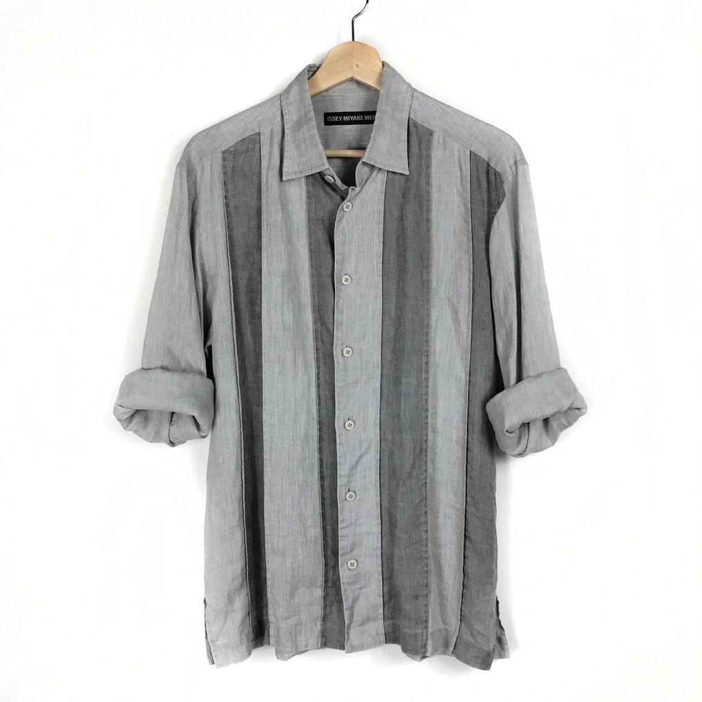 Issey Miyake Striped Grey Linen Button-up 
