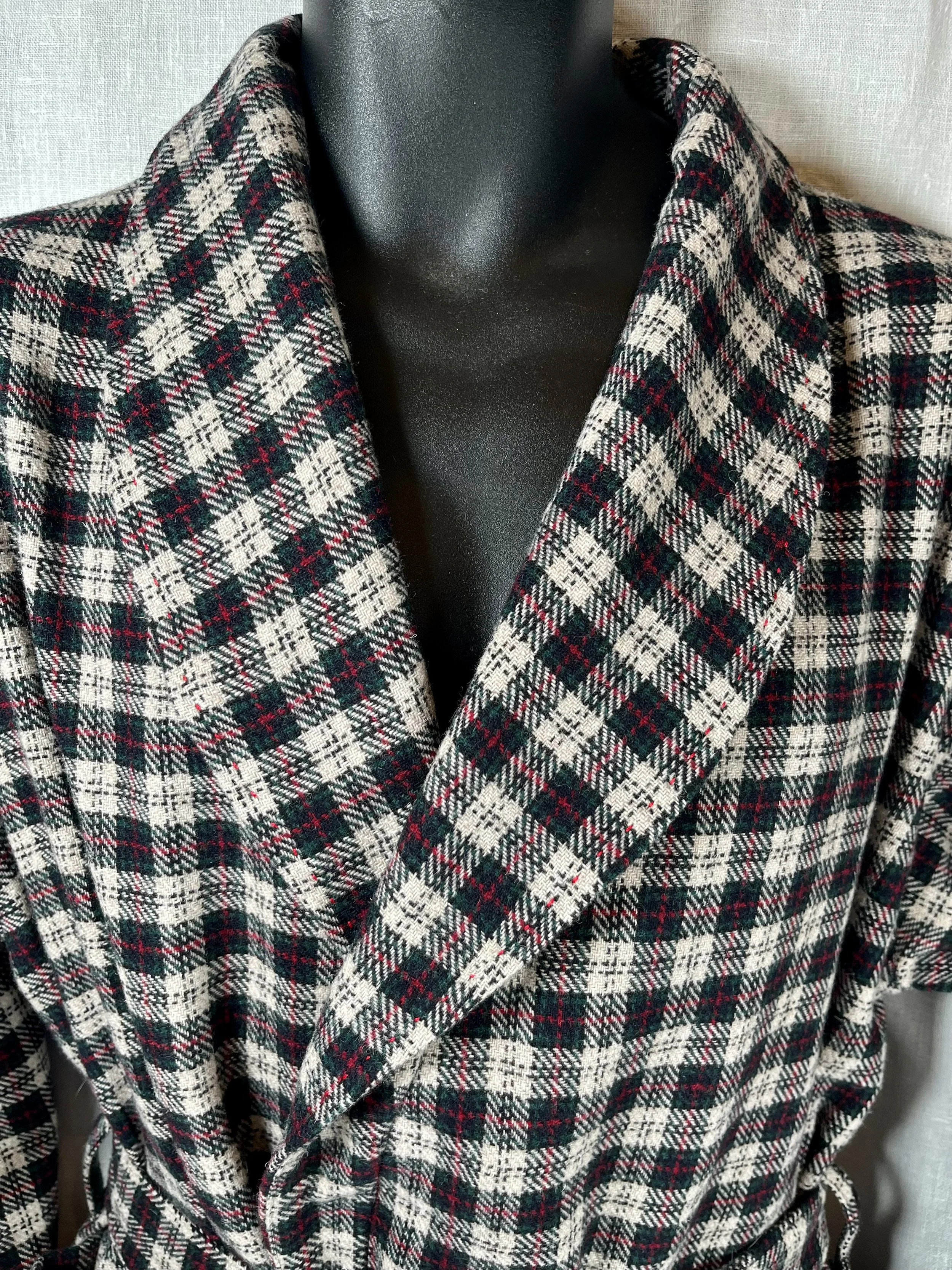 Mens Red/Green/Black/Stone Check 100% wool, not lined -  Small, Med, Large