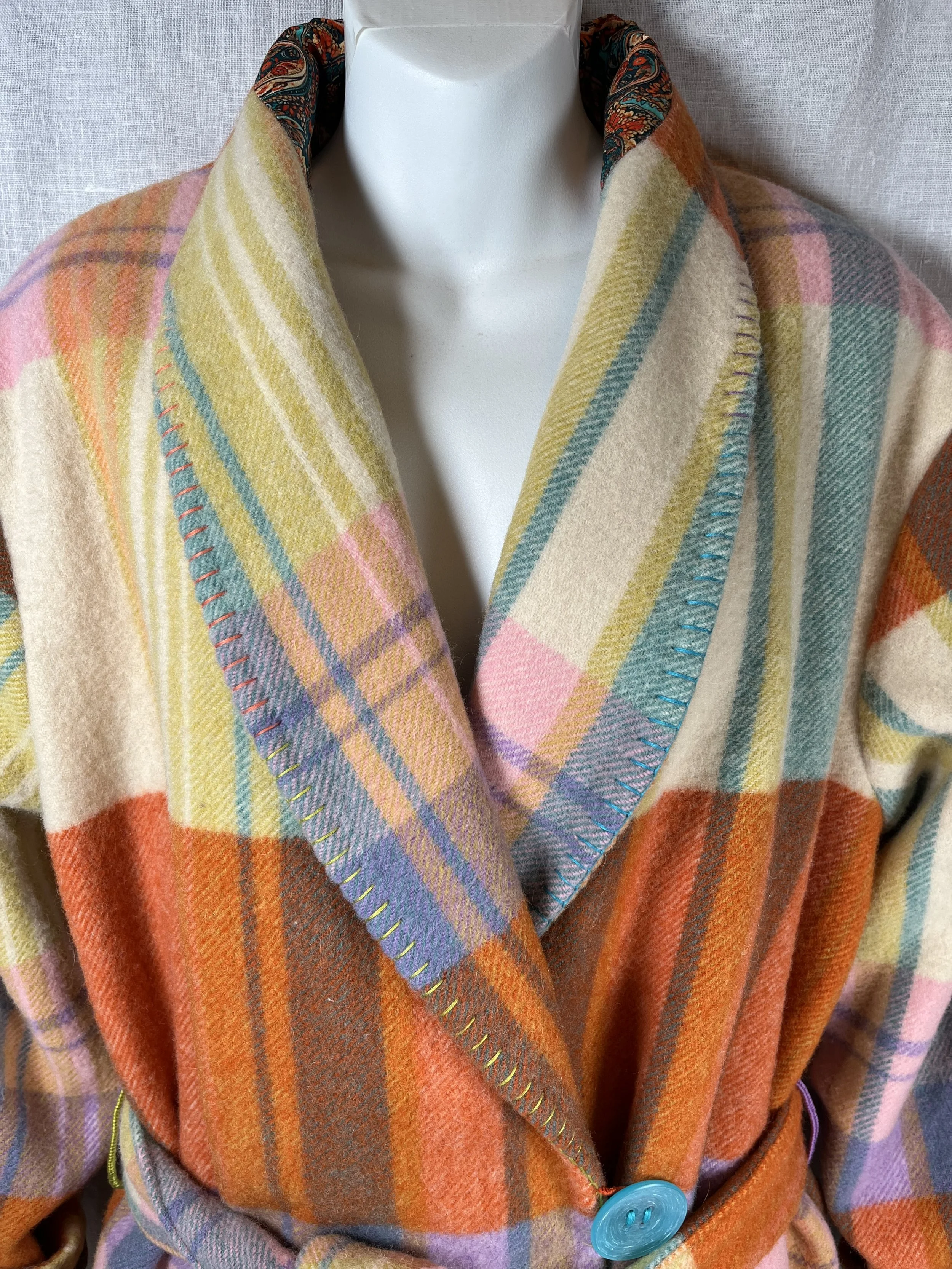 Orange/Olive/Turquoise/Pink/Lavender Ladies Wool Dressing Gown/Robe (Large)
