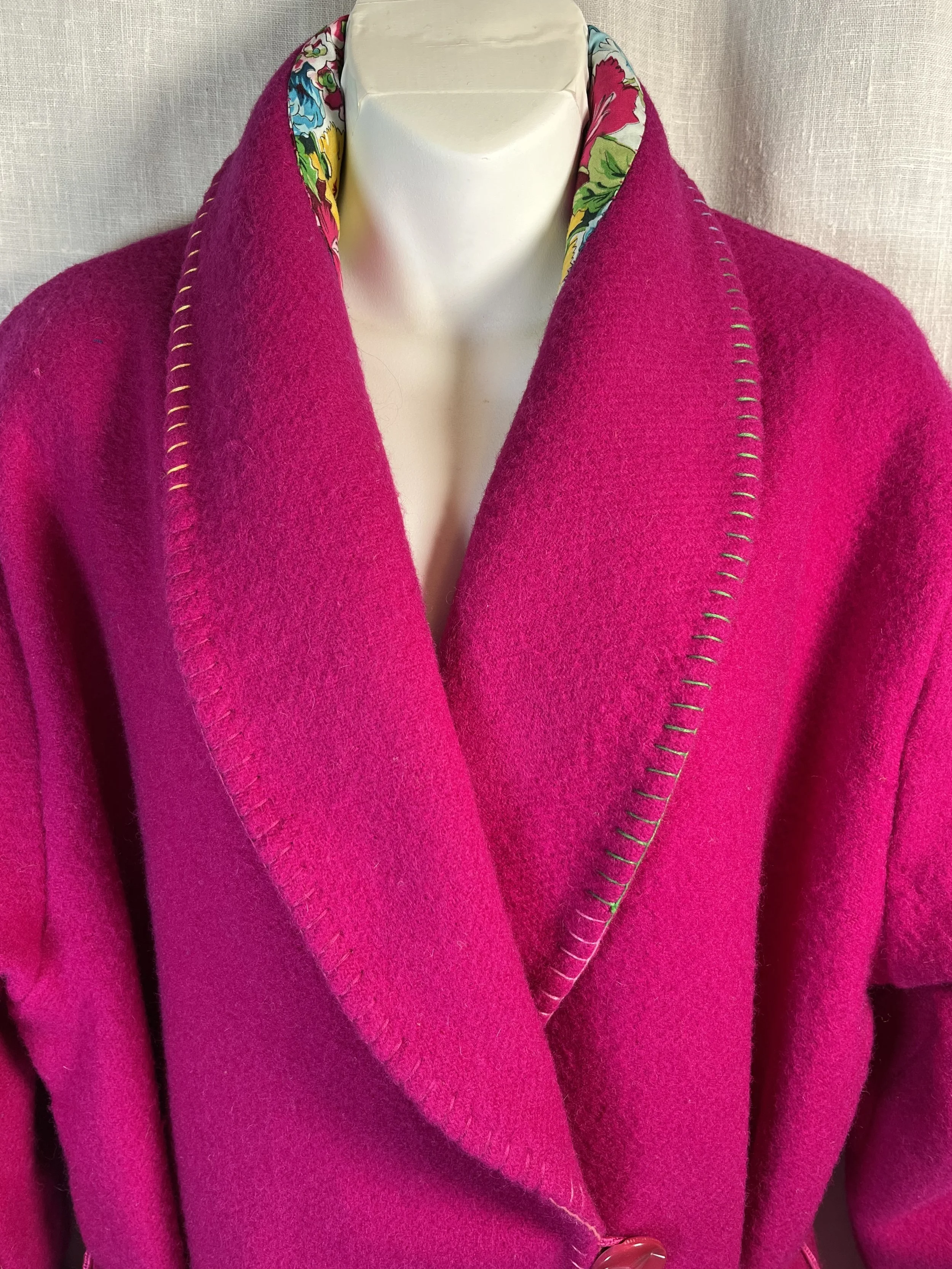 Bright Magenta Wool Blanket Robe (Medium)