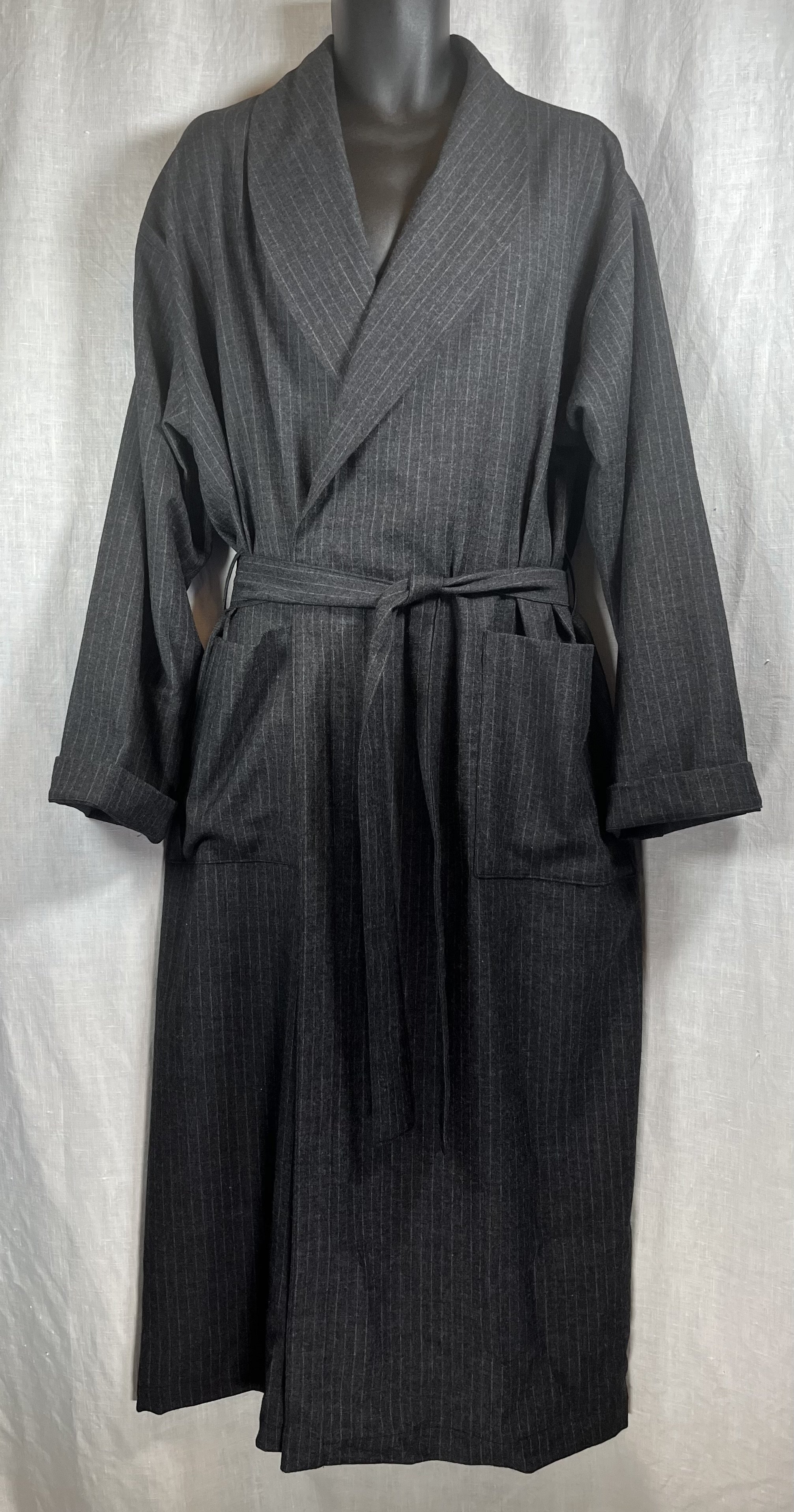 Mens Charcoal Pinstripe 100% merino wool, not lined -  Med, Large, X-Large