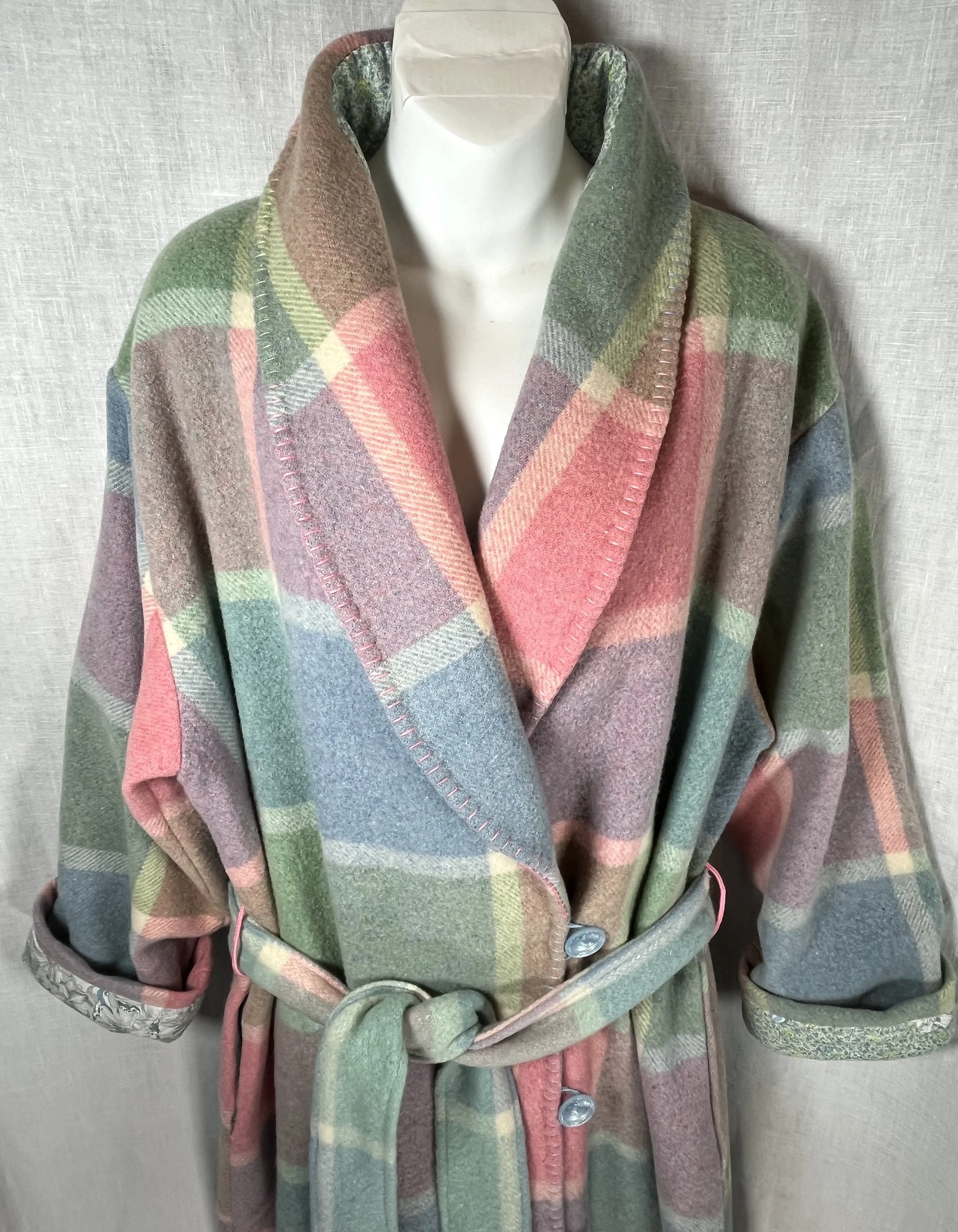 Blue/Green/Pink Ladies Wool Dressing Gown/Robe (Large)