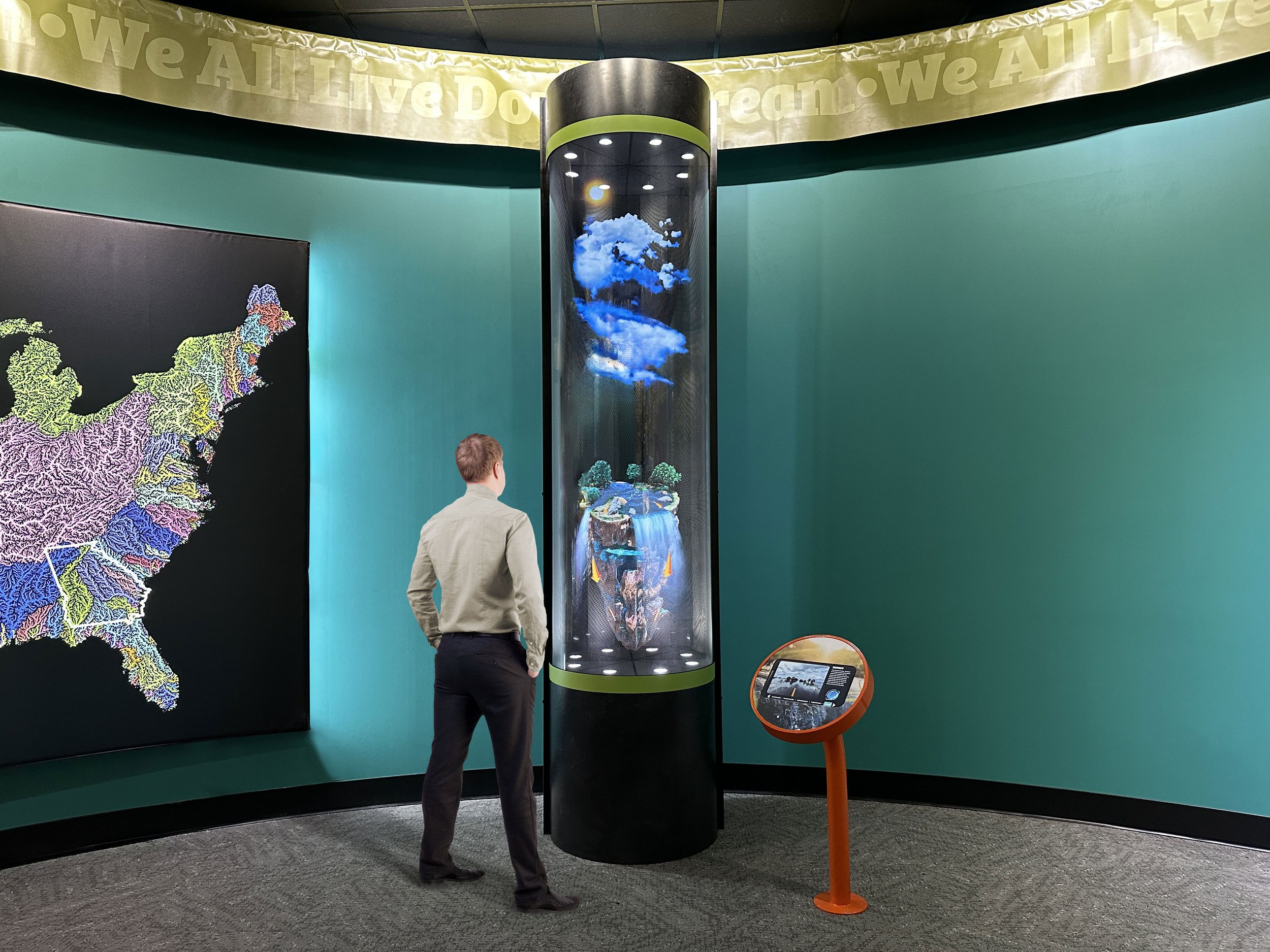    This stunning view of the HoloTube exhibit at Go Fish Education Center allows visitors to understand the water cycle's beauty and complexity.   