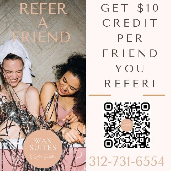 Have you heard of our refer a friend program?! Every time you refer a friend you receive $10 credit! Refer 5 friends and get $50 which can apply to any one of our waxing services! All new guests also receive 10% off their first wax with us! It's PERF
