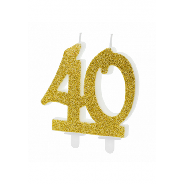 1 Kuchenkerze XL - Zahl 40 - Gold Glittery  7,5cm