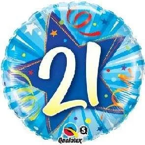 Folienballon: Geburtstag: Shine-Stern in blau: 21, 18inch.