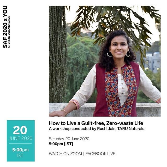 #howtogearup
#serendipityconversations

For the last session of the How To series we have Ruchi Jain of TARU Naturals conductiong a workshop titled 'How to Live a Guilt-free, Zero-waste Life'

Her workshop will cover:
1.How to convert to zero waste  