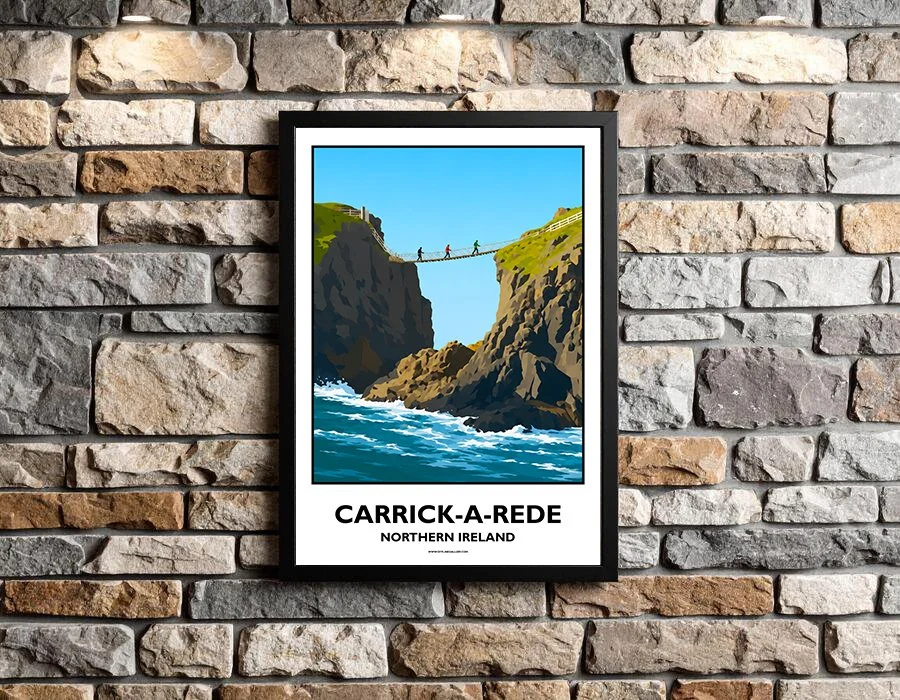 A3.2 - Poster of Carrick-a-Rede Rope Bridge for sale, perfect for art lovers and collectors. Ideal for home or office, this artwork brings Northern Ireland's natural charm to any setting.
