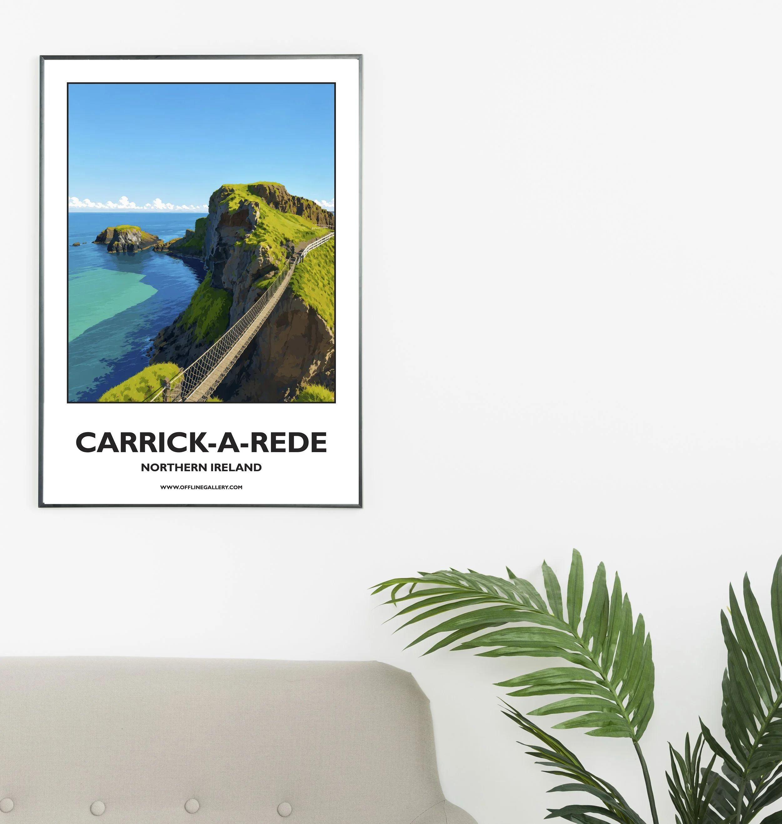 A2.1 - Poster of Carrick-a-Rede Rope Bridge for sale, perfect for art lovers and collectors. Ideal for home or office, this artwork brings Northern Ireland's natural charm to any setting.