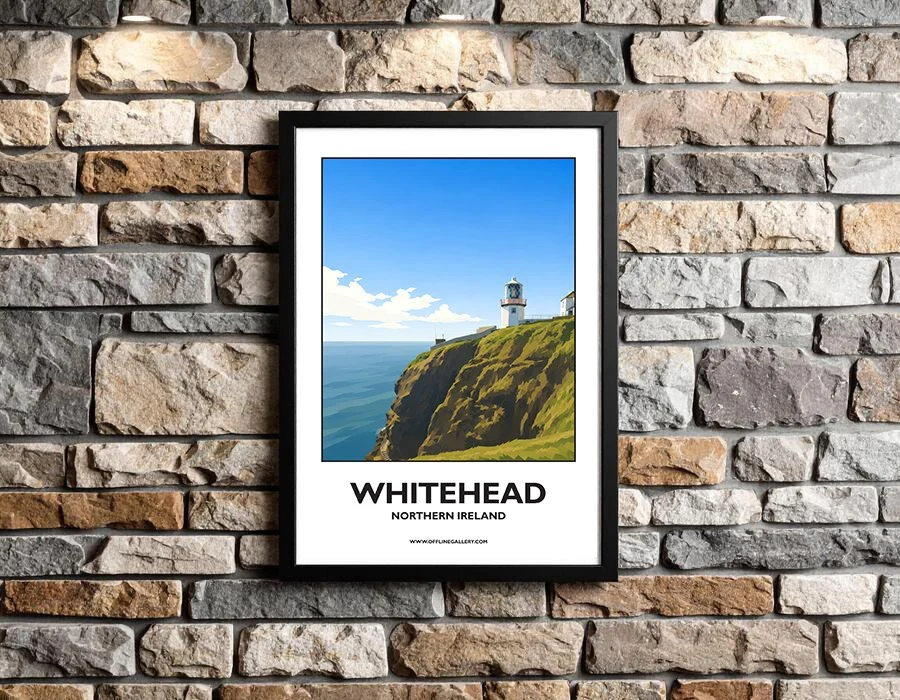 A3.2 - Stunning poster of the iconic Whitehead Lighthouse for sale, perfect for art lovers and collectors. This artwork brings the beauty of Northern Ireland to any setting, home or office.
