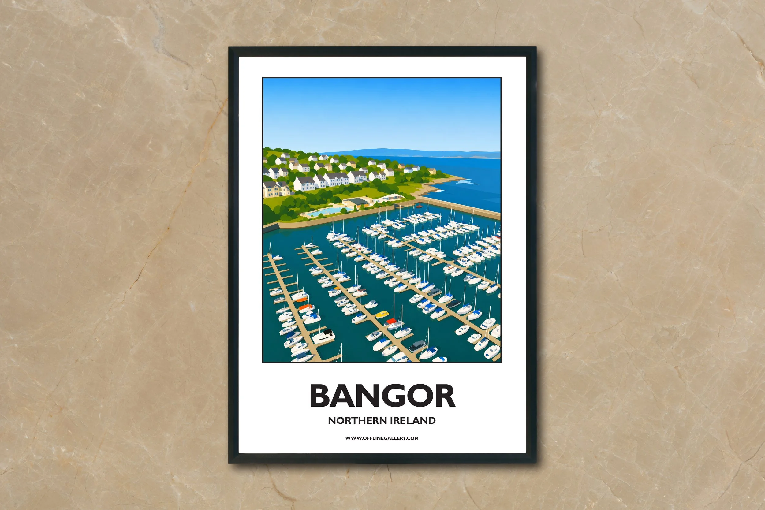 A4.2 - Stunning poster of Bangor Marina for sale, perfect for art lovers and collectors. Ideal for home or office, this artwork brings a touch of Northern Ireland's natural charm to any setting.