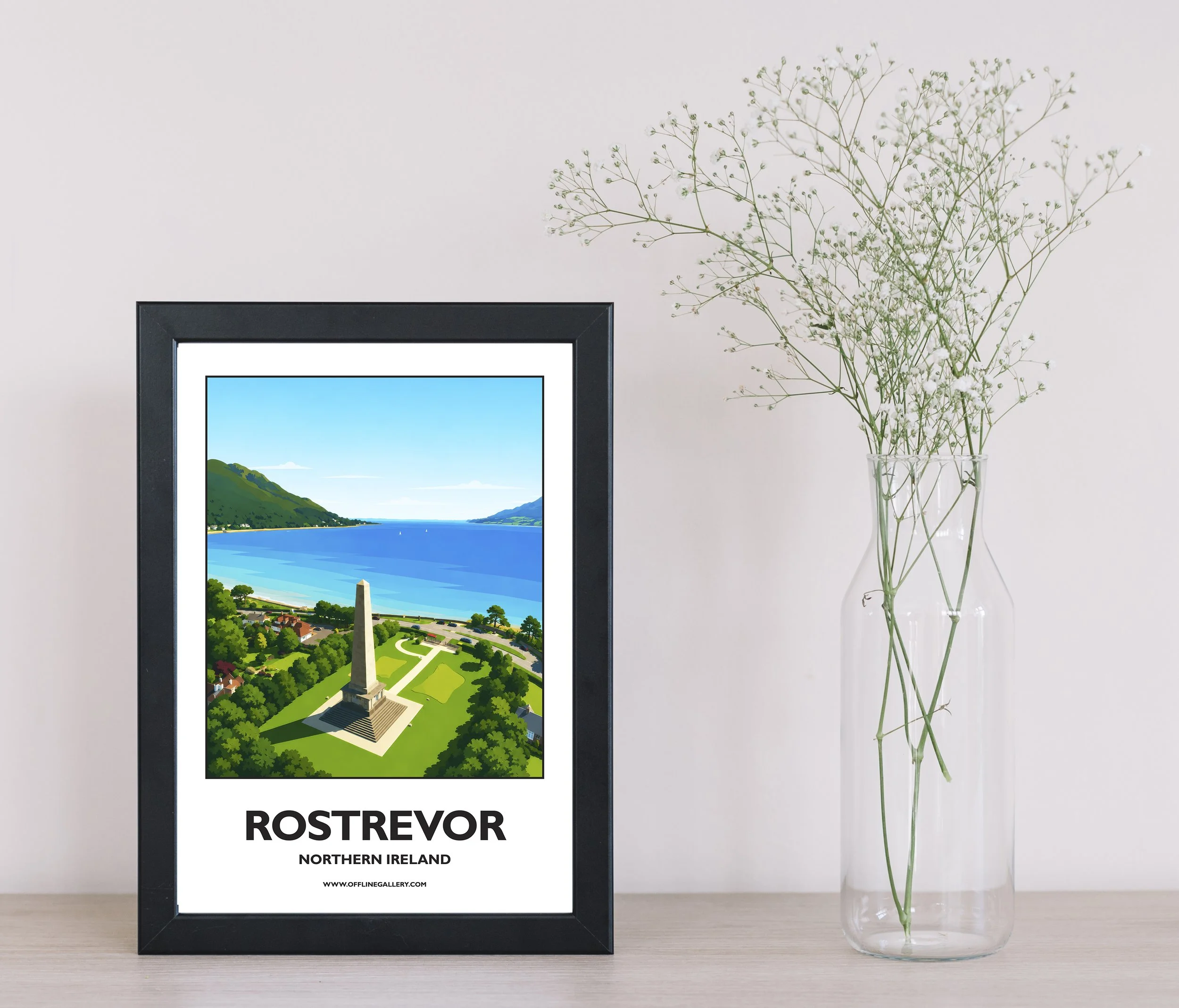 A4.1 - Stunning poster of Rostrevor for sale, perfect for art lovers and collectors. Ideal for home or office, this artwork brings a touch of Northern Ireland's natural charm to any setting.