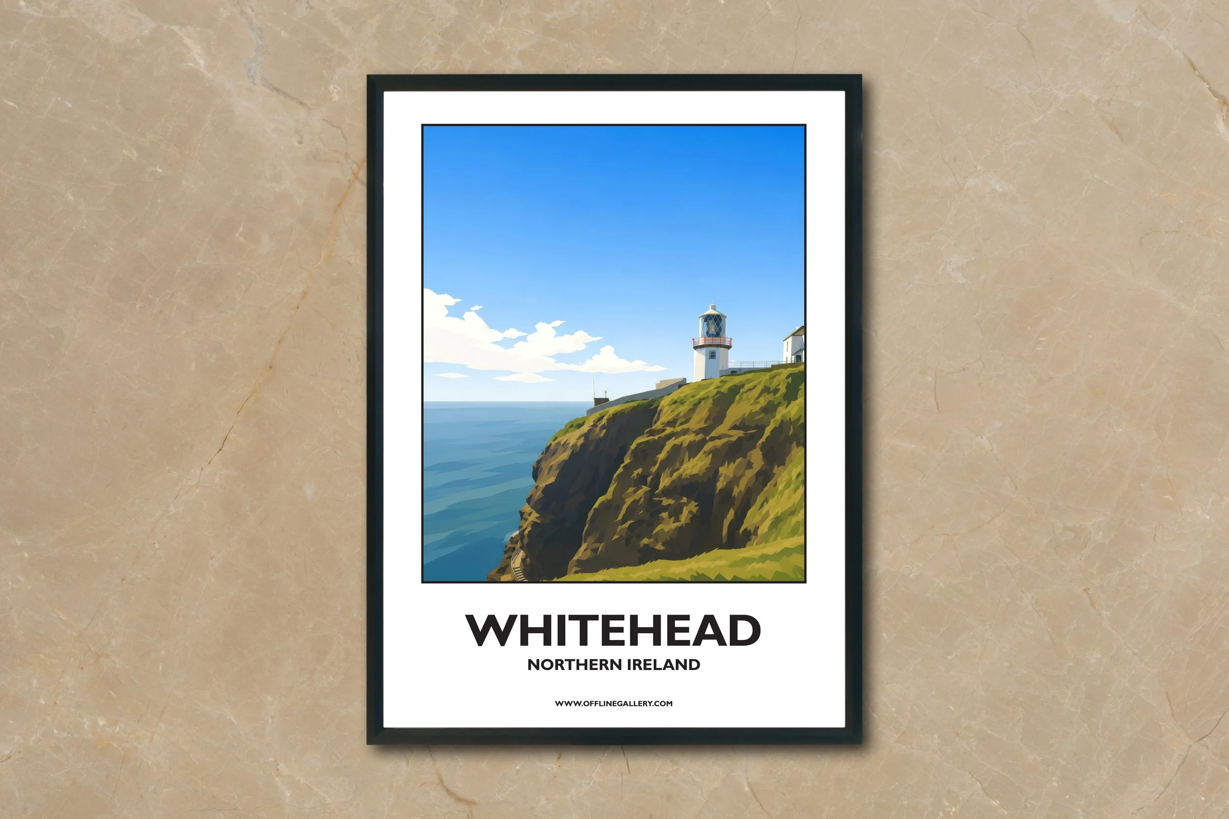 A4.2 - Stunning poster of the iconic Whitehead Lighthouse for sale, perfect for art lovers and collectors. This artwork brings the beauty of Northern Ireland to any setting, home or office.