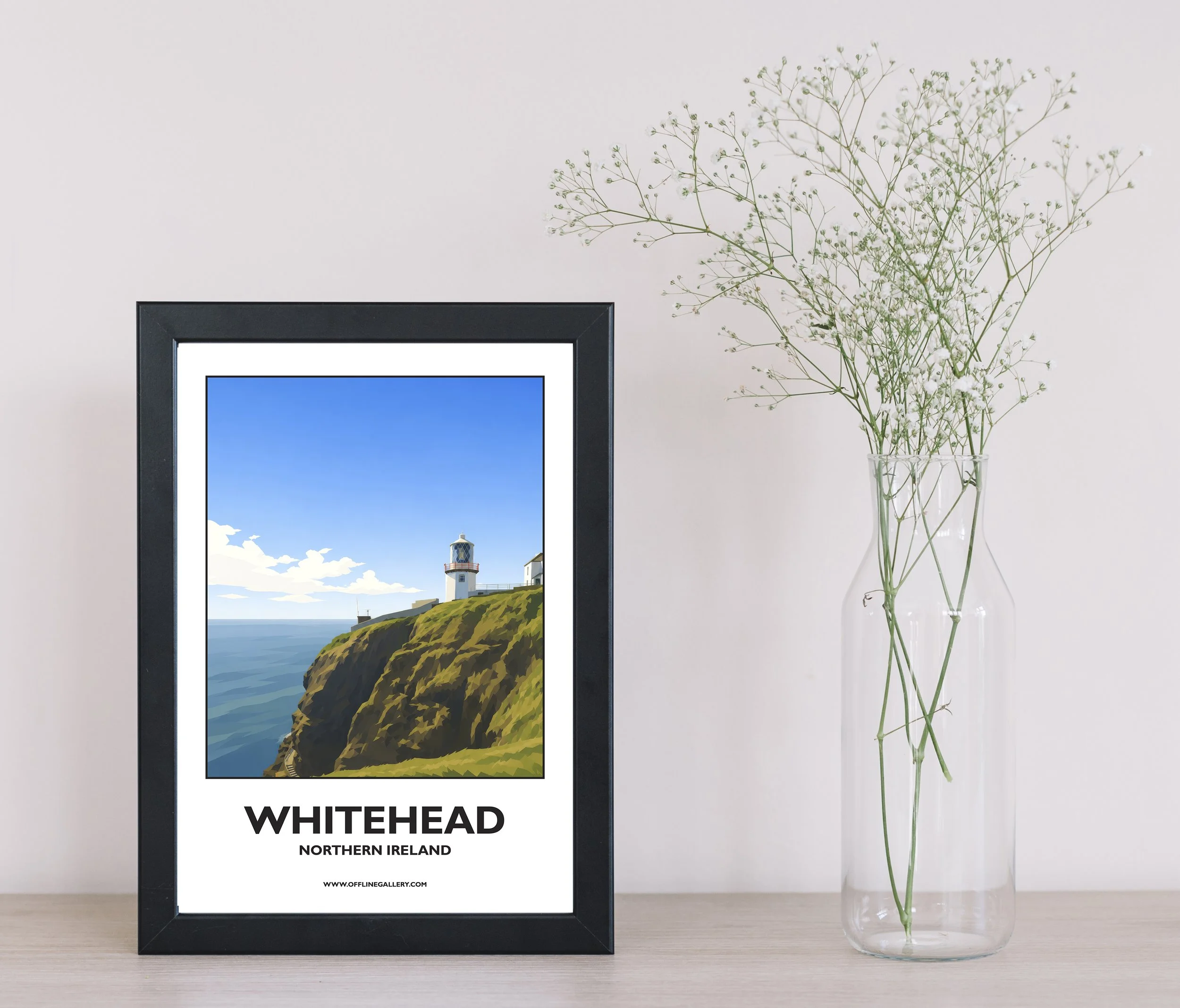 A4.1 - Stunning poster of the iconic Whitehead Lighthouse for sale, perfect for art lovers and collectors. This artwork brings the beauty of Northern Ireland to any setting, home or office.