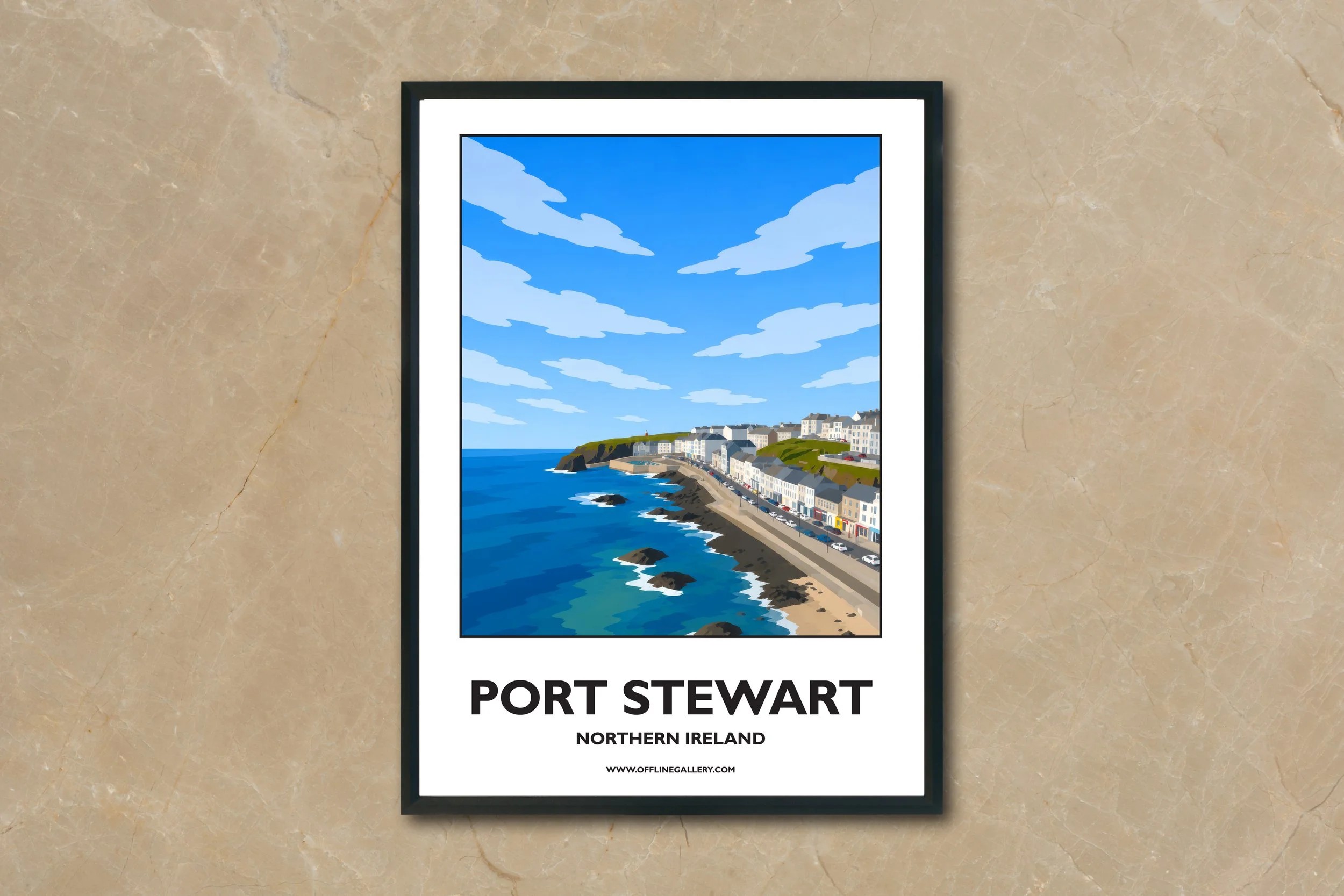 A4.2 - Beautiful poster of the Port Stewart coastline for sale, perfect for art lovers and collectors. Ideal for home or office, this artwork brings a touch of Northern Ireland's charm to any setting.