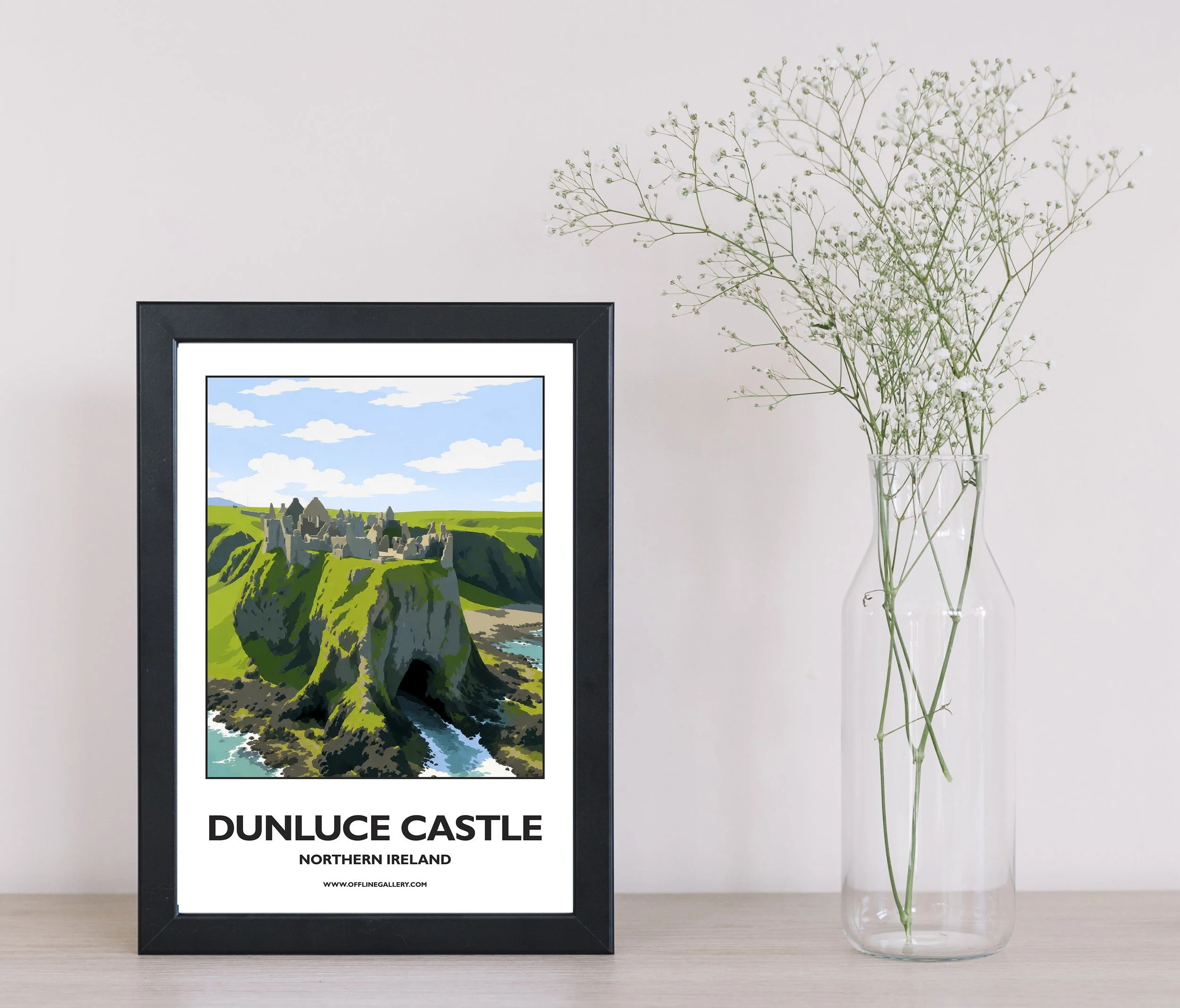 A4.1 - Stunning poster of Dunluce Castle for sale, perfect for art lovers and collectors. Ideal for home or office, this artwork brings a touch of Northern Ireland's natural charm to any setting.